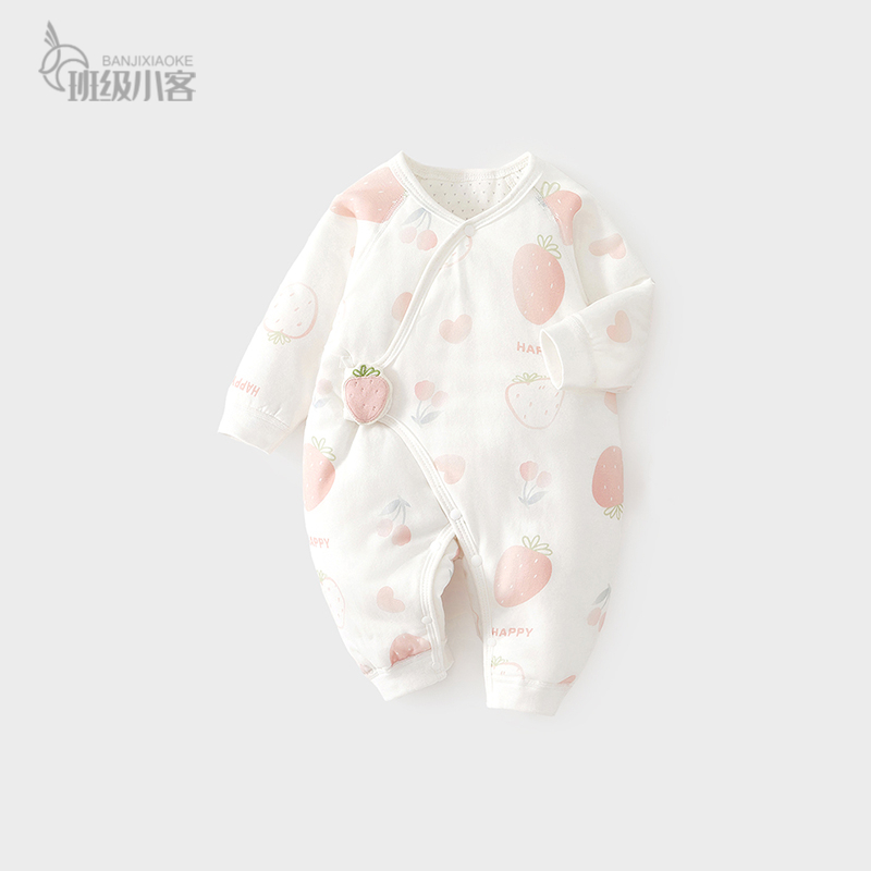 婴儿夹棉连体衣秋冬季女宝宝薄棉新生儿婴儿衣服夹棉包屁衣0-3月
