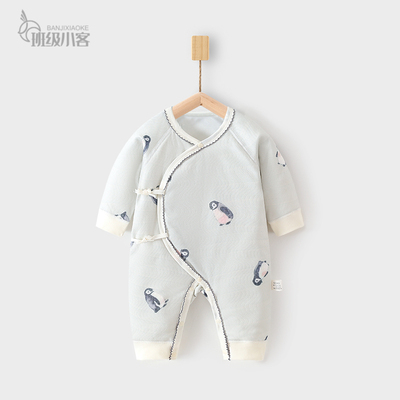 婴儿衣服秋冬新款新生儿连体衣夹棉40g薄棉婴儿蝴蝶衣0-3月哈衣