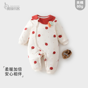 婴儿夹棉连体衣秋冬季 80克加棉男女宝宝红色可爱外出薄棉哈衣爬服