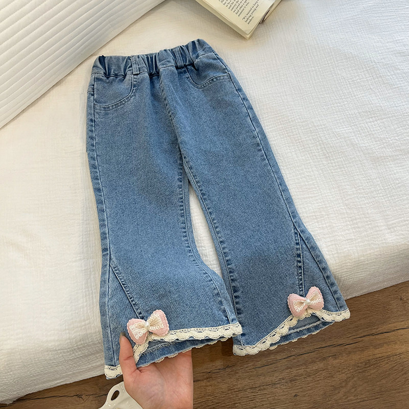 女童牛仔裤立体蝴春秋季新款微喇裤女宝宝新潮洋气百搭牛仔裤