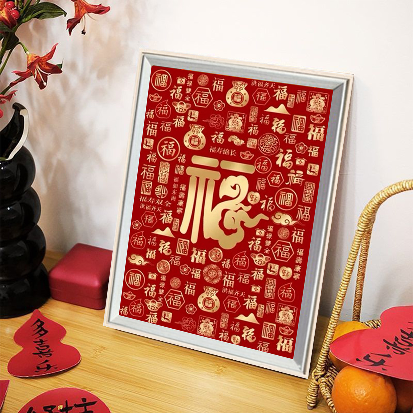 百福图钻石画2025新款客厅高级感喜庆福字砖石贴画十字绣满钻带框