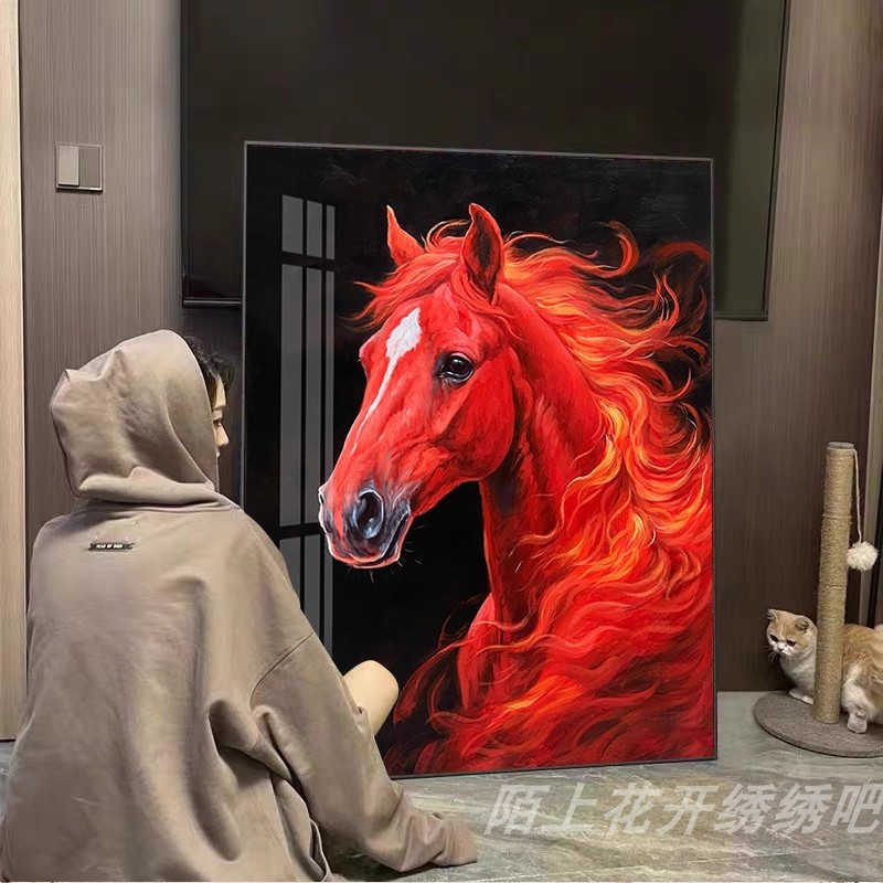 高级感十字绣2026新款满钻赤红骏马手工初学简单刺绣钻石画满钻5d