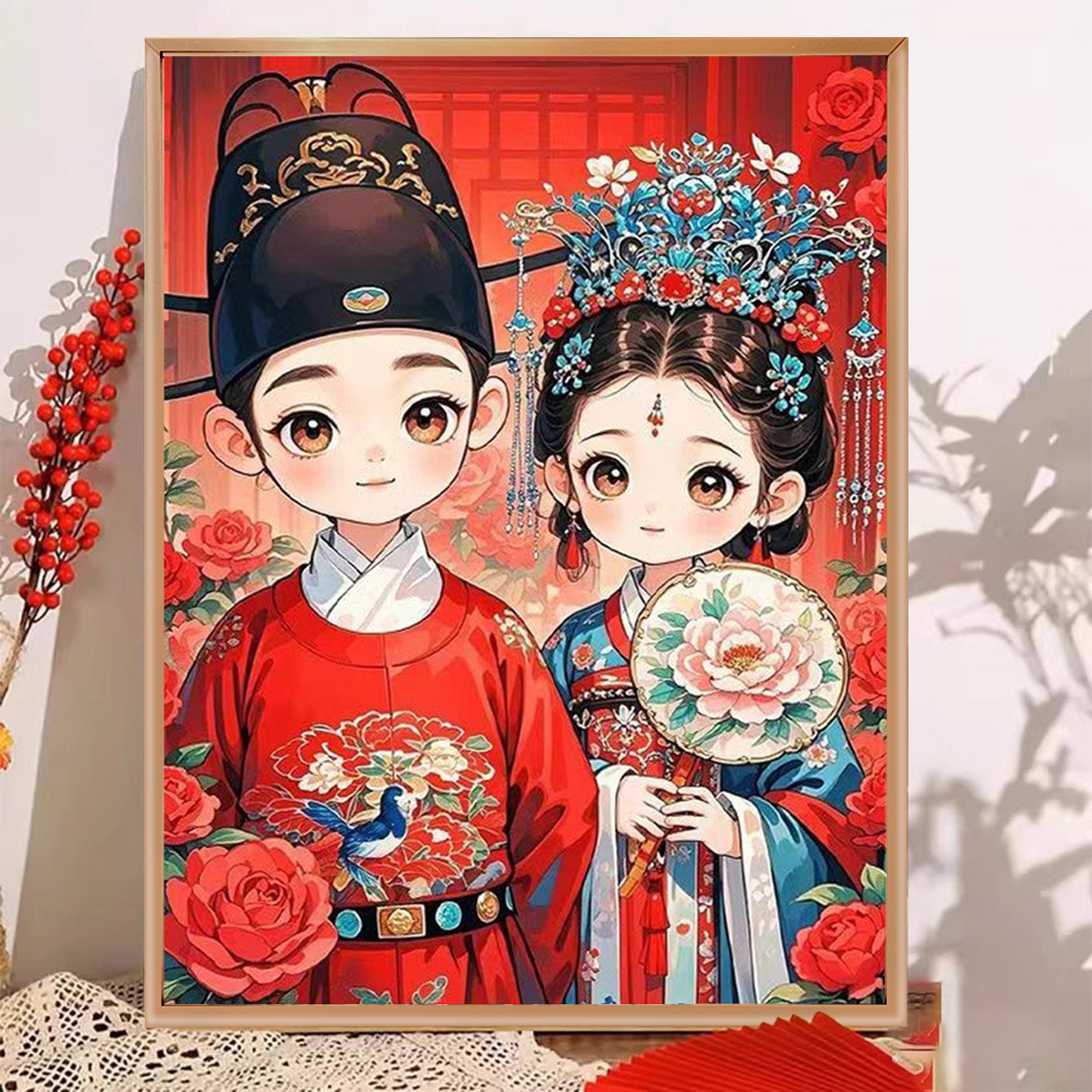 新款中式结婚新人带框钻石画满钻客厅手工砖石贴画新婚礼物婚房,居家布艺,钻石绣,淘宝优惠券,粉丝福利购,淘宝优惠卷