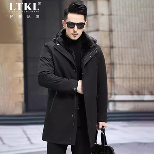皮毛一体水貂内胆中长貂皮大衣皮草外套 派克服男士 新款 进口整貂袖