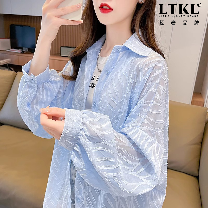 户外骑车透气冰丝薄款雪纺衬衫女夏季韩版宽松大码女装防晒衣外套