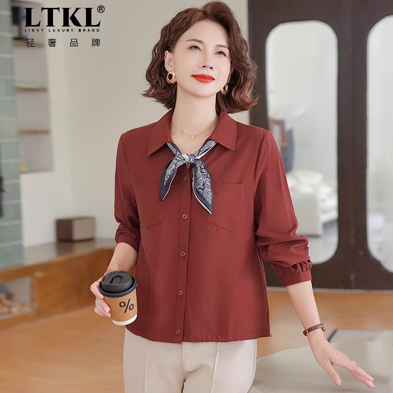 中年妈妈时尚显气质洋气衬衫长袖2025新款中老年女士秋装薄款上衣