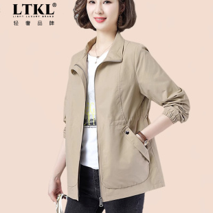 宽松休闲外衣中年妈妈款 上衣大码 春秋中长风衣 新款 夹克外套女秋装