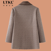 妈妈秋季 上衣 洋气休闲西装 翻领格子外套2025新款 中老年人女士秋装