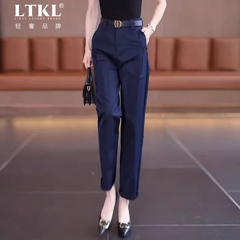 藏蓝色女裤春秋款2024新款早秋季哈伦裤时尚休闲裤小个子女式西裤