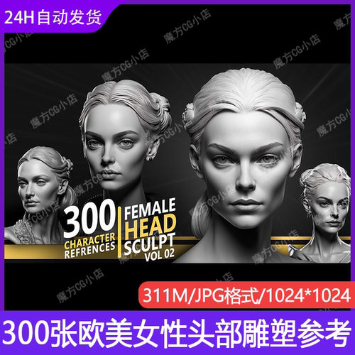 ZBrush欧美女性头部雕塑图集 脸部五官发型 zb 头像 雕刻参考素材