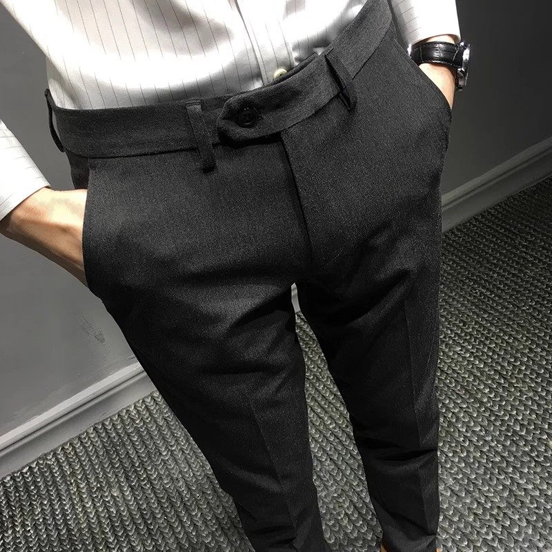 夏季休闲西裤男痞帅修身小脚西装裤子2025新款高级商务男士九分裤