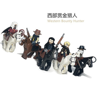 拼插积木人仔美国西部赏金猎人反派牛仔骑马骑士第三方骑兵土匪徒