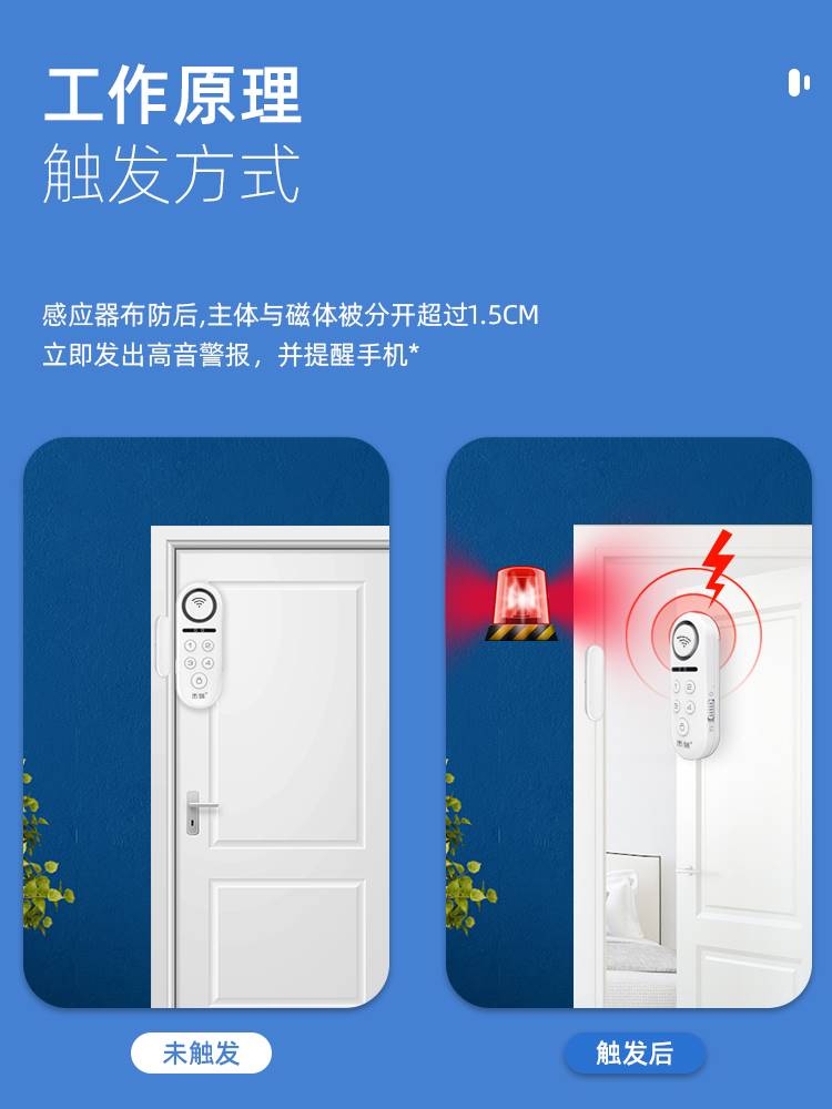 智能无线wifi远程防盗门磁家用女生安全商用商品橱窗保险柜报警器