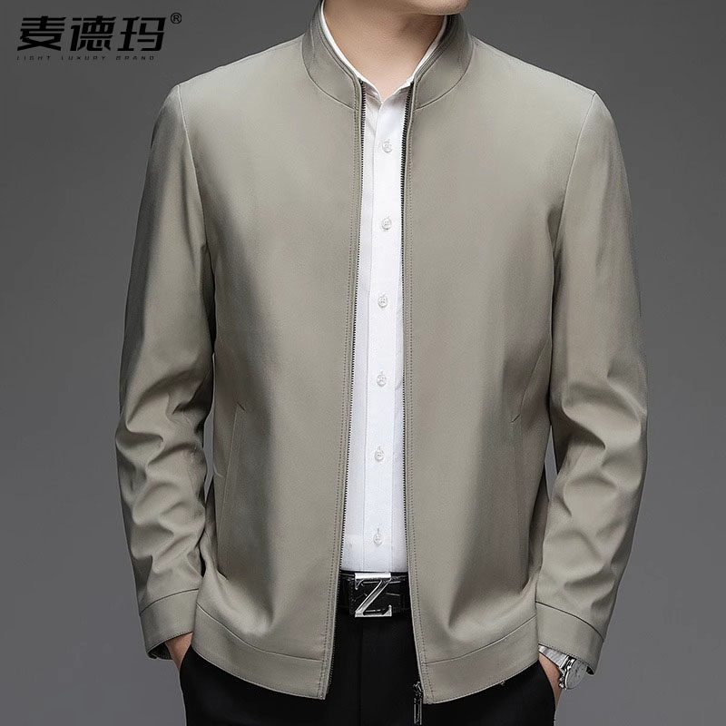 2024春秋季夹克衫男高档新款立领中年商务休闲外套春秋爸爸男装