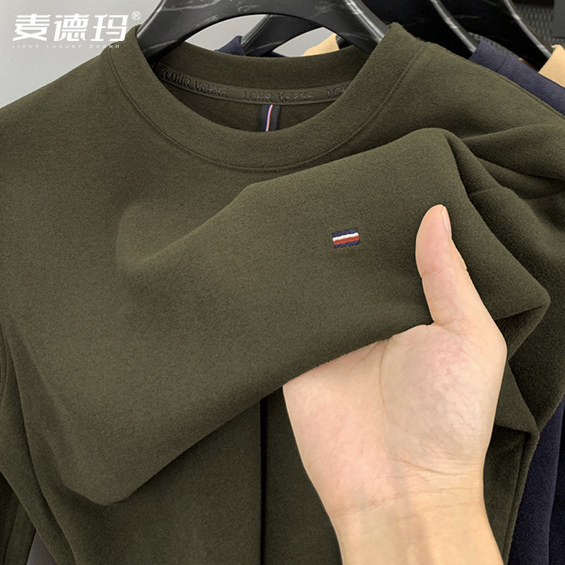 秋冬新款双面德绒打底衫磨毛长袖