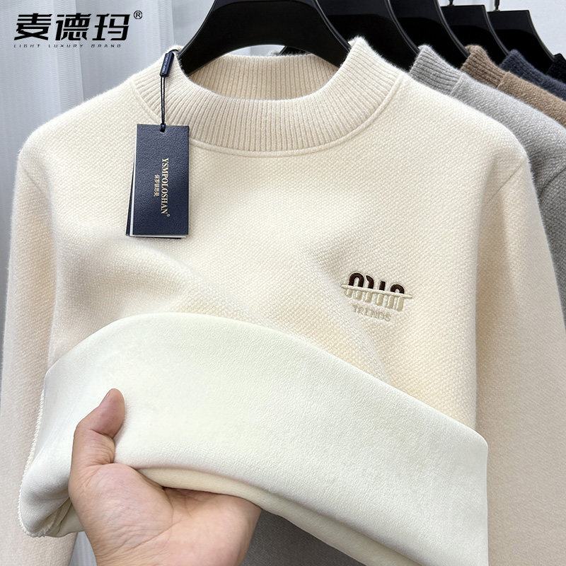 一体绒半高领雪尼尔打底针织衫