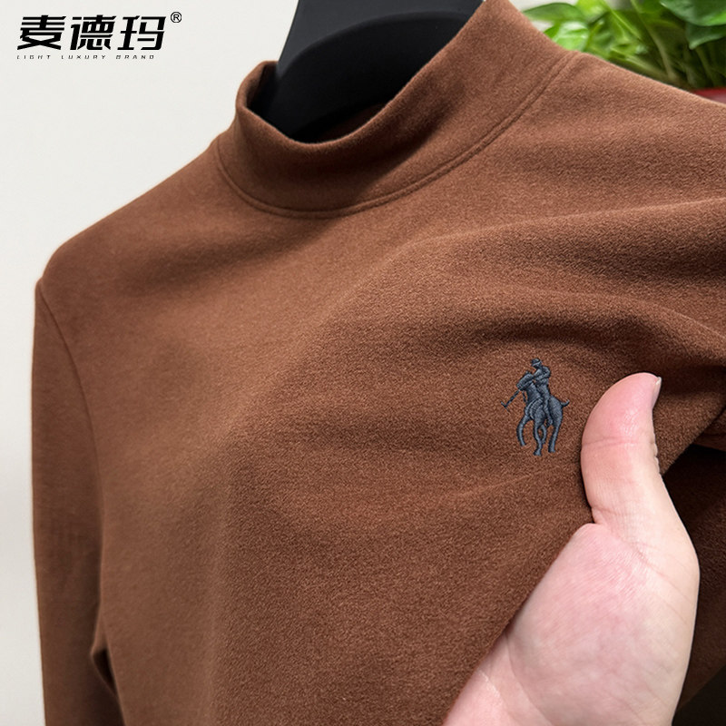 保罗双面德绒长袖t恤男士秋冬季内搭保暖上衣半高领打底衫卫衣T恤