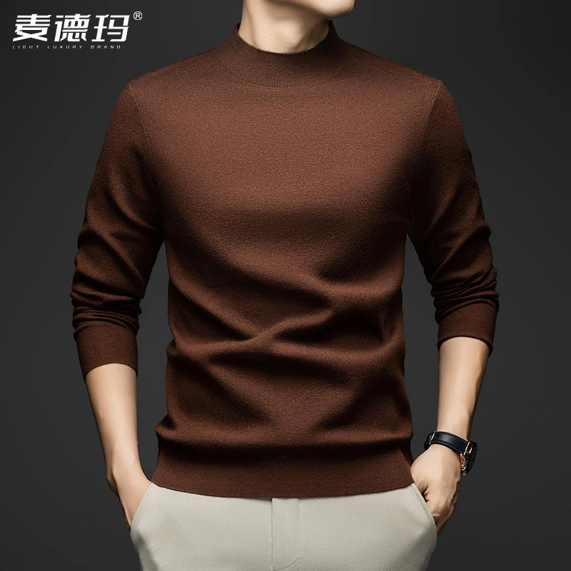 含羊毛半高领加厚款毛衣男冬季中领韩版针织衫休闲男装内搭打底衫