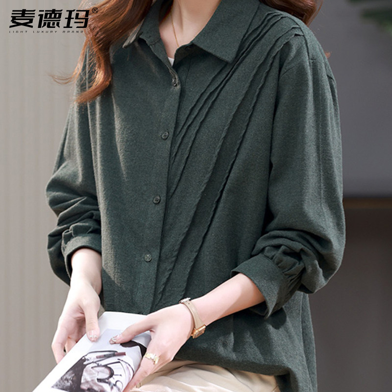 中年女宽松休闲翻领上衣衬衫外套
