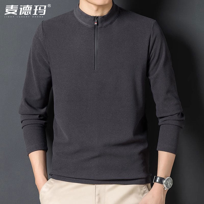 双面德绒打底衫男士春秋半高领拉链立领长袖毛衣休闲百搭磨毛男装