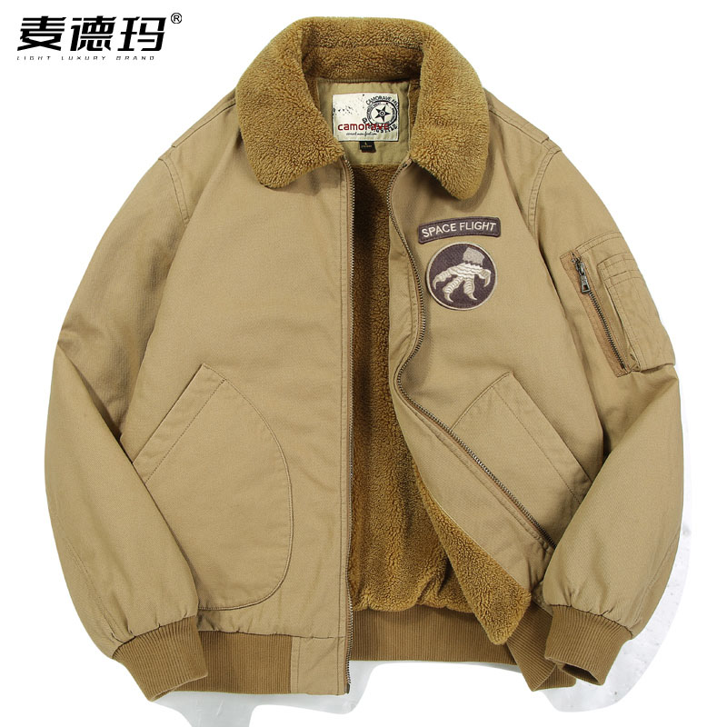 加绒加厚美式工装复古飞行员夹克