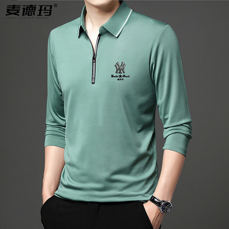 长袖T恤高档男士2026春秋季新款时尚免烫男中青年翻领长袖Polo衫