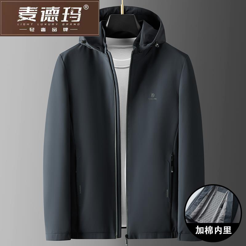 秋冬男士新款休闲加厚棉服立领连帽棉衣商务轻薄保暖爸爸夹克外套