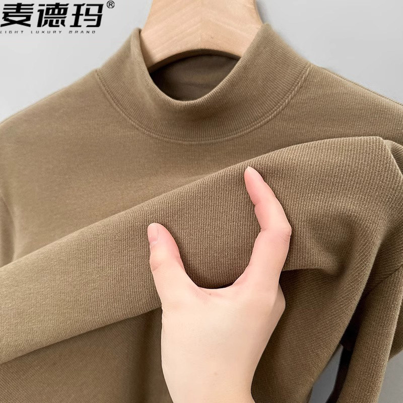 时尚德绒打底衫男春秋新款长袖t恤男士春秋体恤半高领卫衣