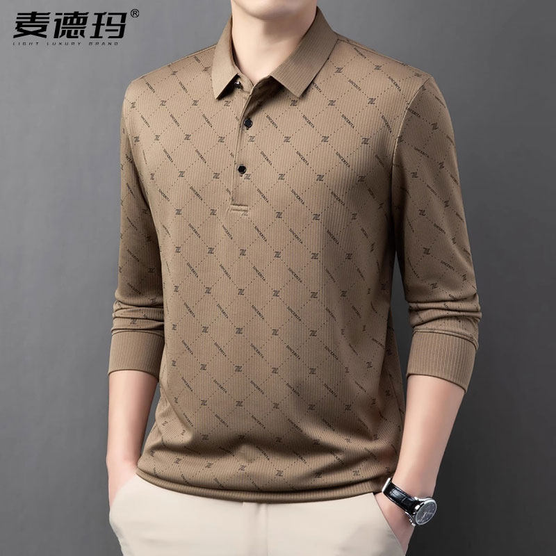 高端长袖t恤男士商务翻领上衣服2025年春季新款休闲打底Polo衫男