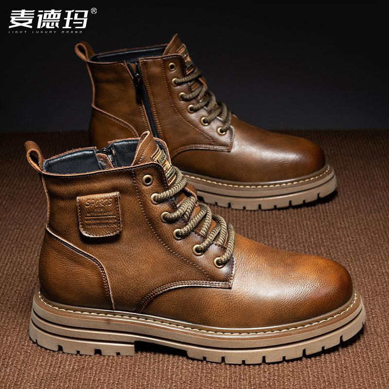马丁靴男款2026冬季新款高帮鞋英伦风工装靴真皮加绒保暖棉鞋男鞋