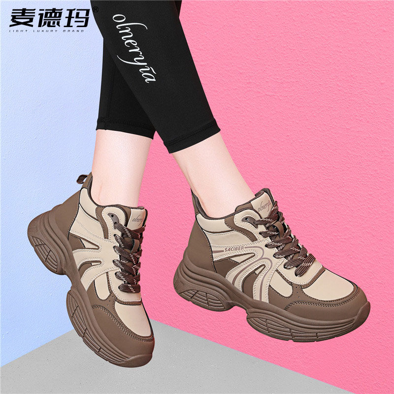 厚底老爹鞋女款2026新款春季加绒旅游休闲鞋运动高帮鞋显瘦马丁靴
