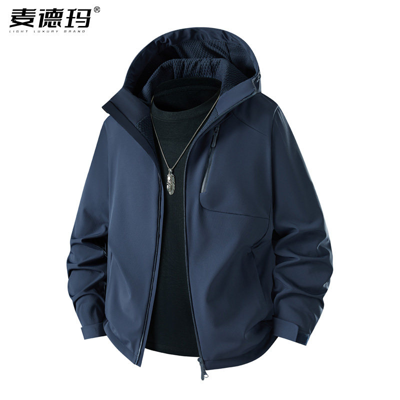 2025户外运动软壳男士冲锋衣春秋冬季加绒夹克衫中年男装外套上衣