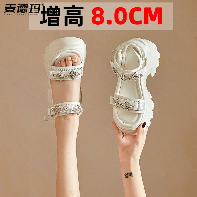 一字带凉鞋女外穿2025夏季新款仙女风罗马鞋8cm厚底增高沙滩鞋子