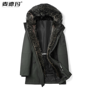 派克服男林貂内胆美洲貉子大毛领皮草大衣皮毛一体军旅风外套冬季