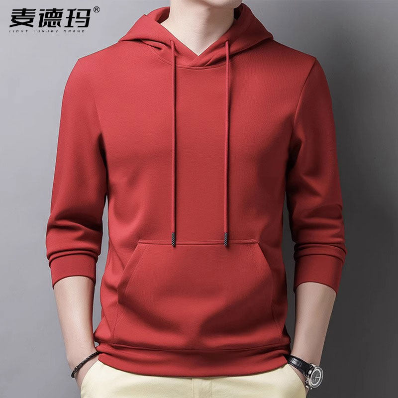 高端男士连帽卫衣春秋薄款运动休闲长袖t恤宽松中年爸爸男装潮