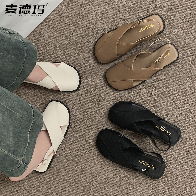 夏季新款法式复古包头平底凉鞋女