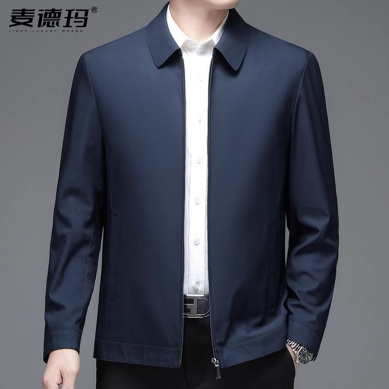 桑蚕丝夹克男春秋季立领外套