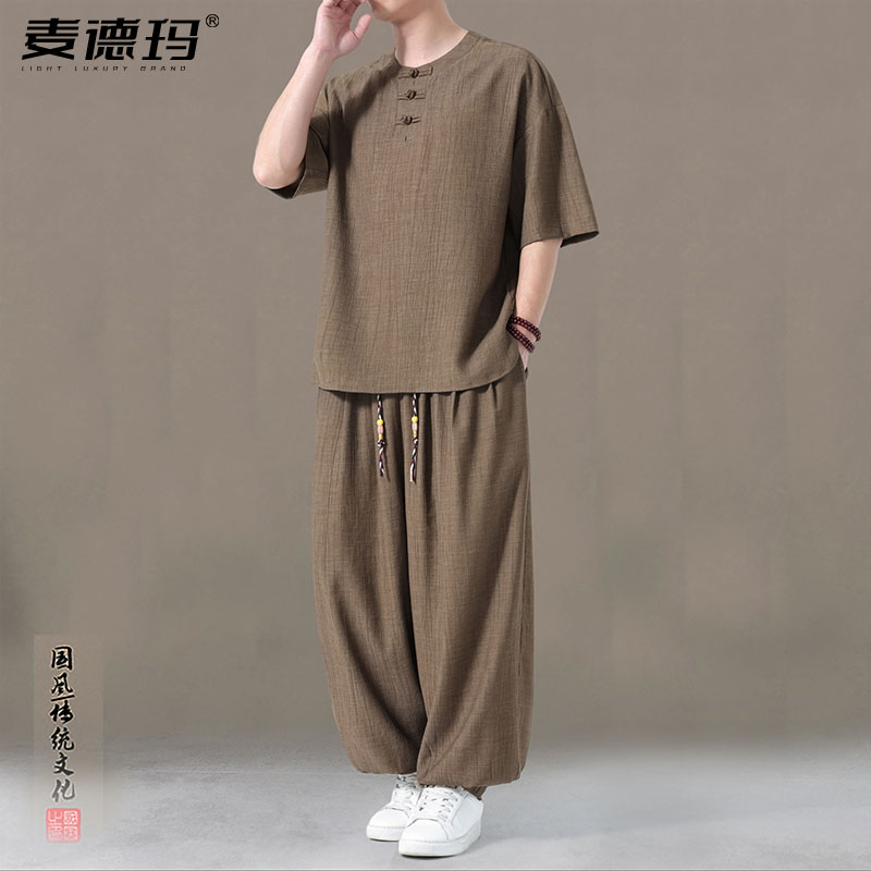 夏季爸爸装薄款唐装短袖套装
