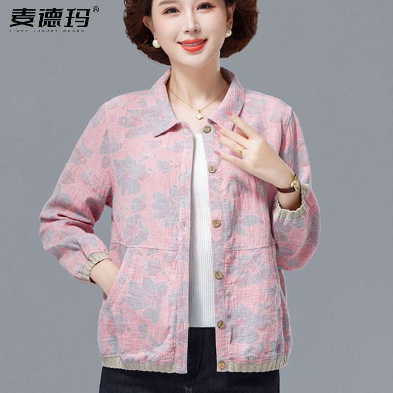 中年妇女棉长袖衬衫休闲宽松衬衣