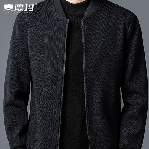 品牌棒球领夹克短款毛尼外套男士