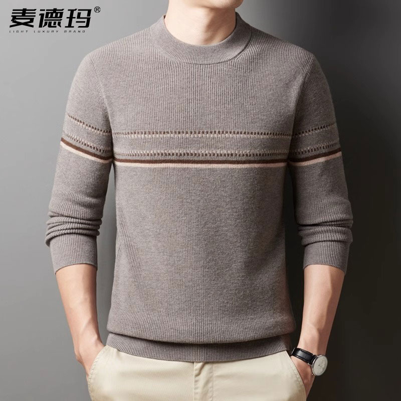 男士纯羊毛衫加厚线衣圆领毛衣