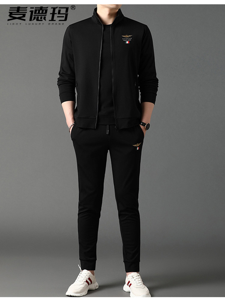 套装男运动休闲品牌正品二三件套春秋季卫衣外套中年男士时尚立领
