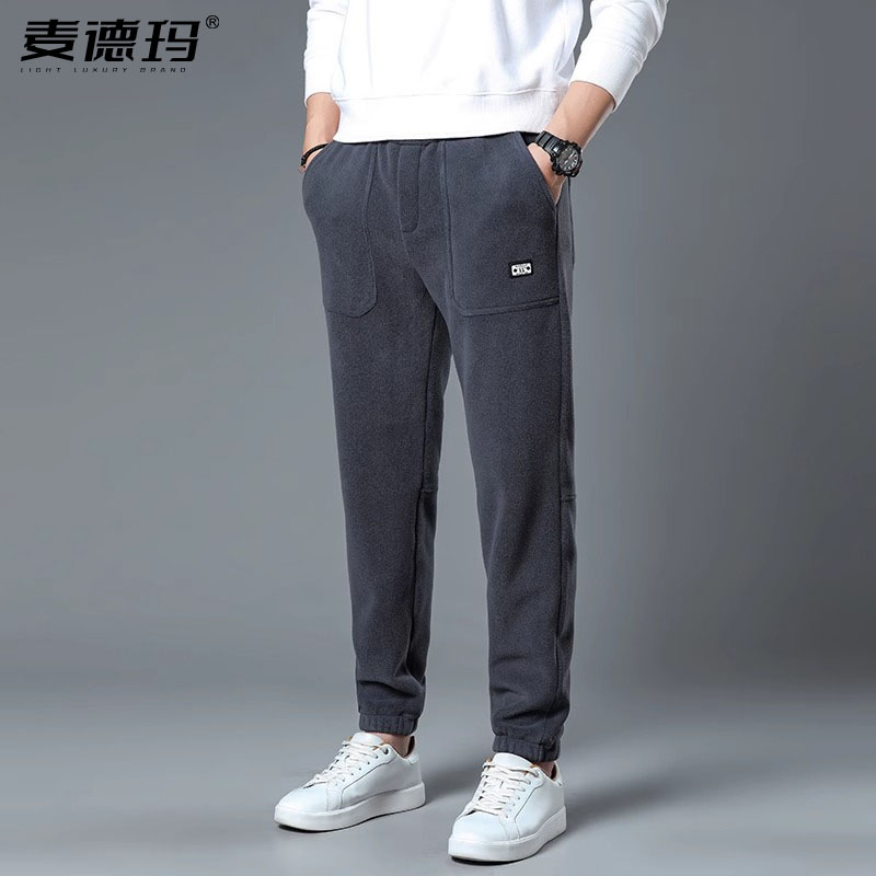 抓绒裤子冬款男士摇粒绒休闲裤
