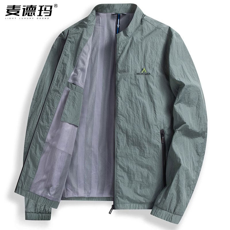 2024夏季冰丝防晒衣男钓鱼骑车中年人爸爸夏装外套薄款双层防晒服