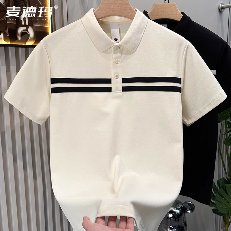 男士夏季拼接条纹Polo短袖T恤