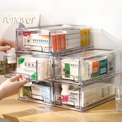 透明药箱抽屉式塑料收纳盒家用大号家庭装桌面大容量医药物储物盒