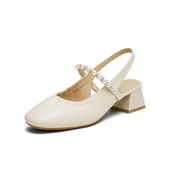 41码 百思图2025夏季 新款 简约通勤粗跟后空女凉鞋 C1629BH5