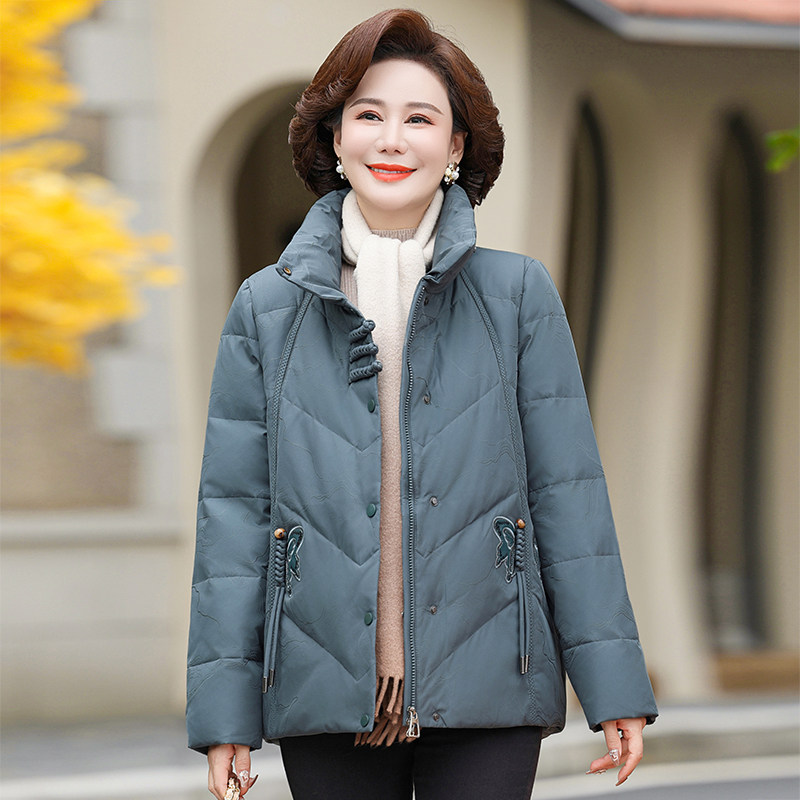 雅鹿妈妈立领短款加厚显瘦羽绒服