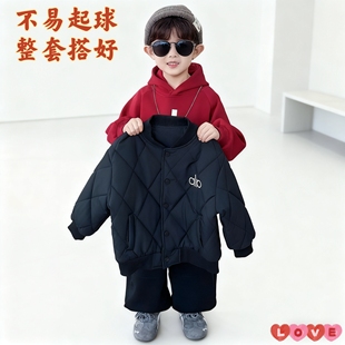 秋冬款2025新款儿童宝宝男童夹棉棒球服加绒卫衣三件套连帽