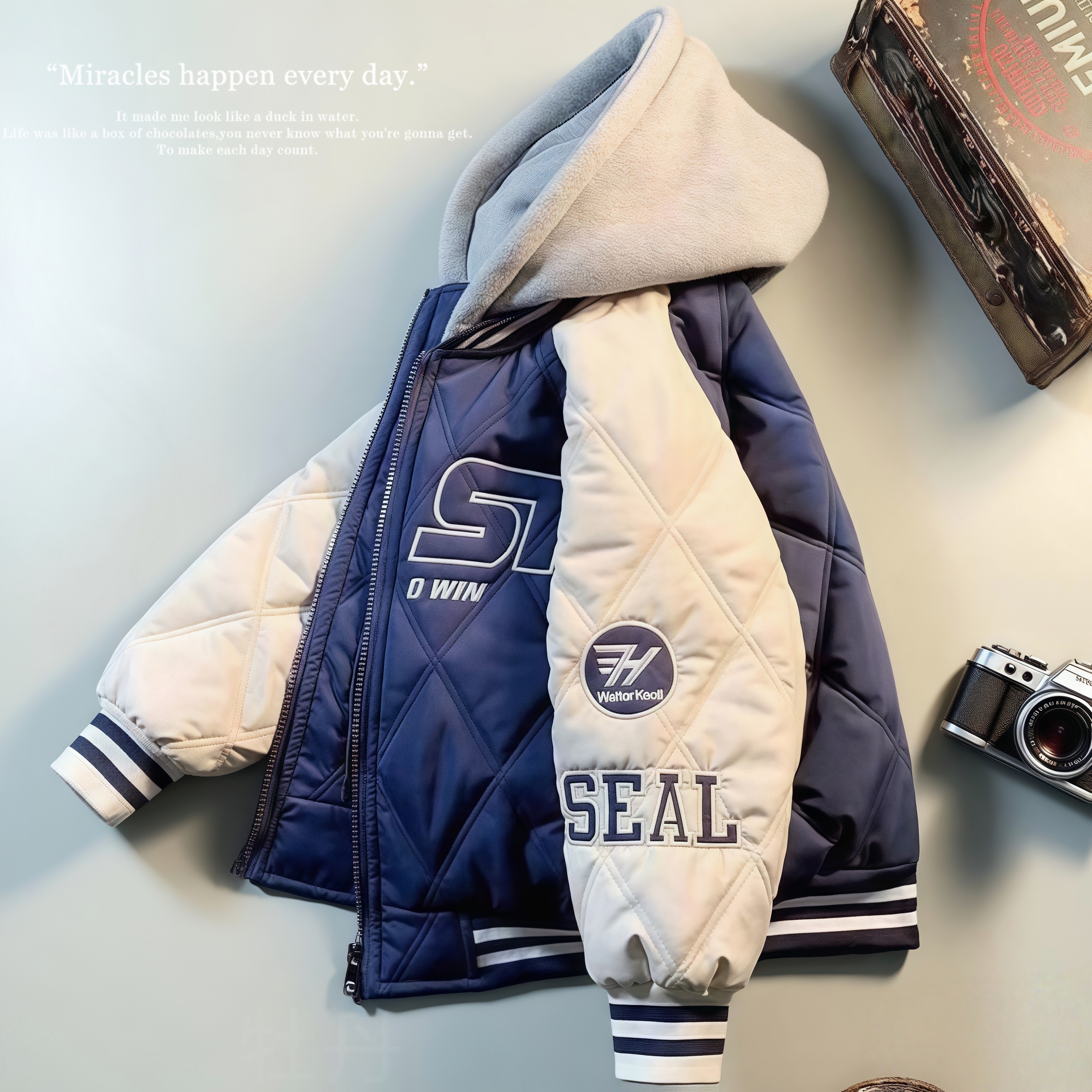 男童儿童加厚秋冬款拼接棒球服